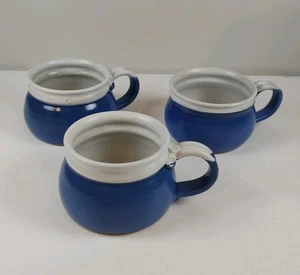 Taza grande taza sopa chile tazón mango azul gris estudio juego de cerámica 3 firmados - Imagen 1 de 12