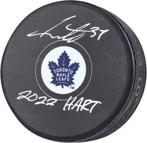 Auston Matthews Maple Leafs 2022 Hart Trophy Winner Signed Hockey Puck w/Insc - Picture 1 of 3