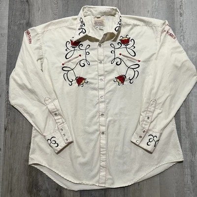 Rockmount Ranch Wear Shirt White Western Pearl Snap Limited Denver Rustlers 2X - Image 1 of 4