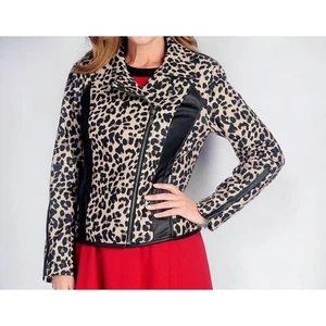 Pamela McCoy Leopard Print Asymmetrical Zip Moto Jacket Women’s Size 3X - Picture 1 of 12