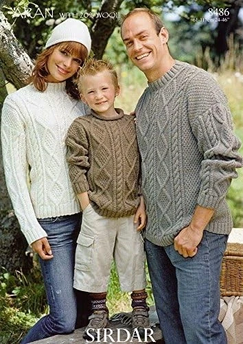 Sirdar Aran Knitting Pattern - 8486 Family Aran Sweaters (3 Designs) - Image 1 of 1