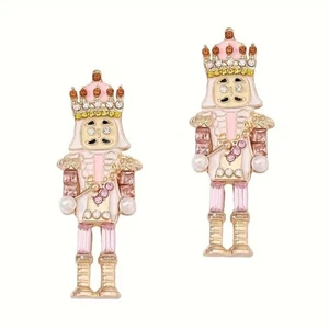 PINK Crystal Nutcracker Earrings Soldier Christmas Pave Stones 210A2 - Picture 1 of 7