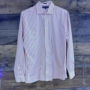 Tommy Hilfiger Slim Fit Orange Striped Men’s Long Sleeve Dress Shirt 16 34-35 - Picture 1 of 3