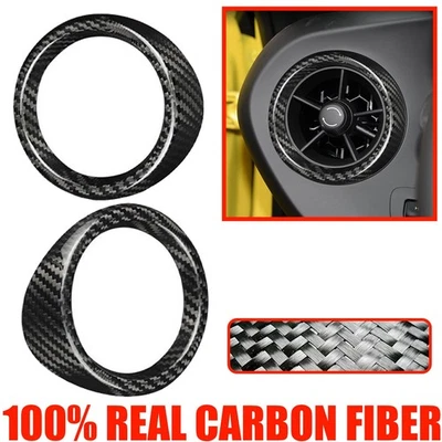 2x Cubierta de anillo de salida de ventilación de aire lateral de fibra de carbono real para Chevrolet Camaro 2016-23 Foto 1 de 4