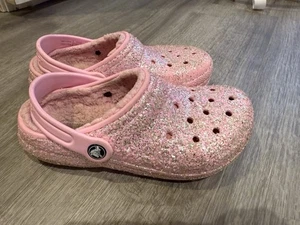 Crocs Girls Toddler Classic Pink Glitter Lined Clog Size J 2 - Picture 1 of 8
