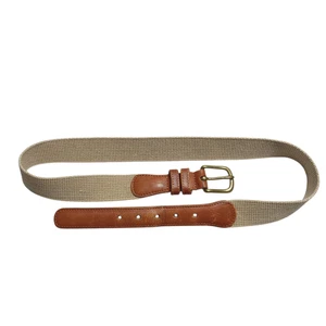 COACH Vintage Unisex Belt Size 30 Beige Linen Brown Leather Brass Buckle 3810 - Picture 1 of 7