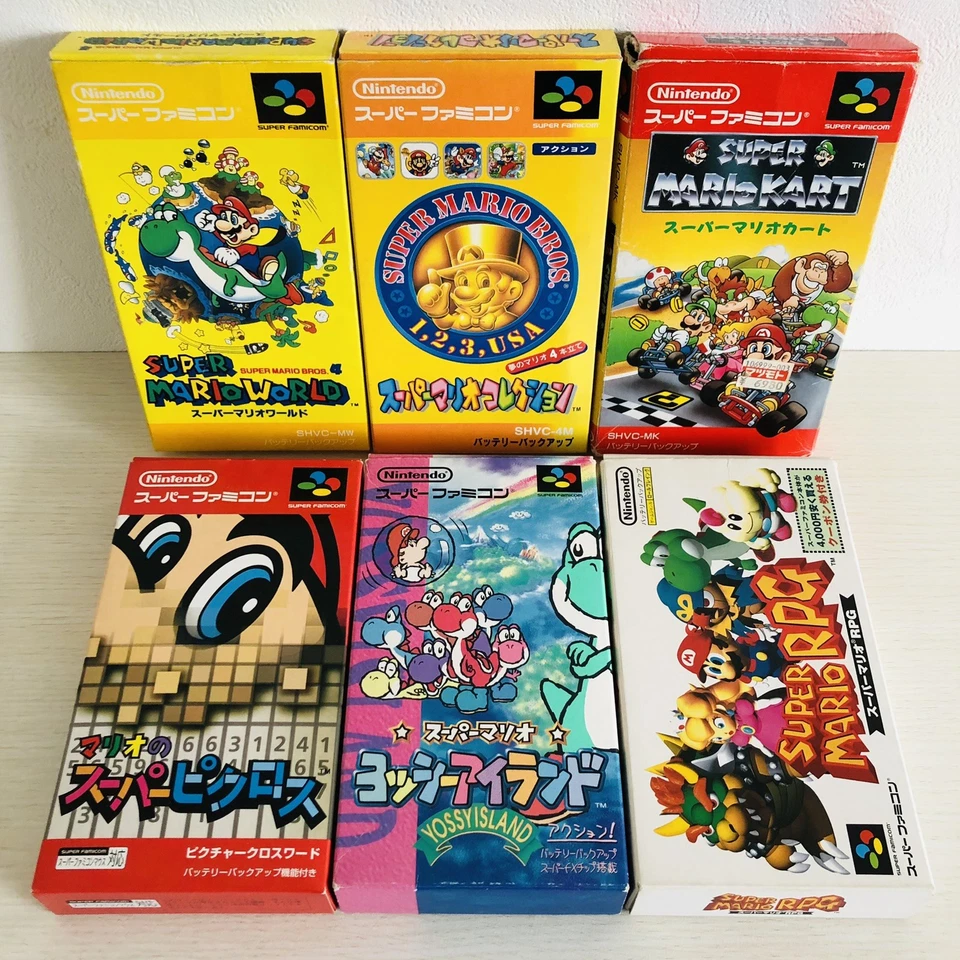 Super Mario Collection , Mario World ,Mario Kart, Yossi SFC Super Famicom 6 set - Image 1 of 4