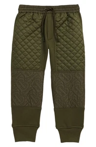 Burberry London Burberry Kids' Timothie Monogram Quilted Joggers in Moss Green - Picture 1 of 1