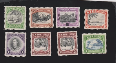 Niue 1938 Rey Jorge VI Conjunto Fino Como Nuevo a 3/- (8 Estampillas) Sobreimpresión 3D Foto 1 de 2