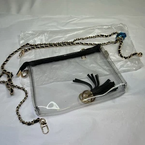 Klare durchsichtige schwarze Handtasche Stadion Handtasche Konzerte Sportveranstaltungen Goldkette - Bild 1 von 4