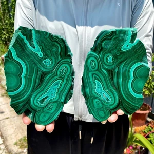 3.65LB A Pair Natural Green Malachite Slab Quartz Crystal Slice Ore Specimen - Picture 1 of 12