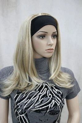 Honey Blonde Mix 3/4 Wig With Headband Straight And Wavy End Synthetic Half Wig - Image 1 of 4