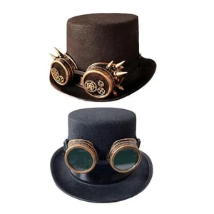 Steampunk Top Hat Brown Single Size Gothic Vintage Steampunk Gear Fedora for - Picture 1 of 13