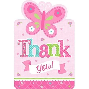Welcome Little One Girl Pink Butterfly Baby Shower Party Thank You Notes Cards - Picture 1 of 1