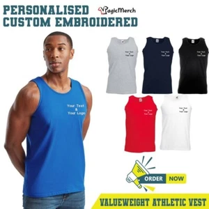 Personalised Embroidered Fruit of the Loom Valueweight Athletic Vest Any Text - Picture 1 of 15