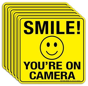 Smile You'Re on Camera Sign Stickers 6 Pack - 6 X 6 Inches- 4 Mil Vinyl - Lamina - Picture 1 of 5