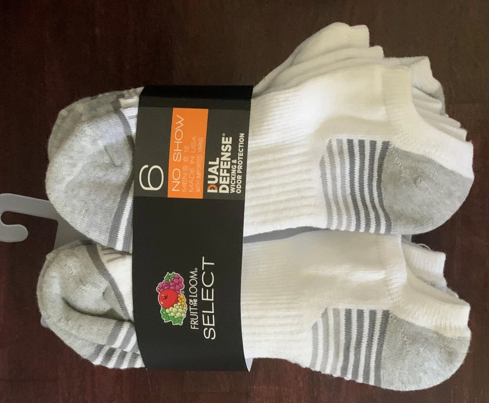 Fruit Of The Loom Men's no show white/gray Socks,6-Pack, Size 6-12 dual defense - Imagem 1 de 1