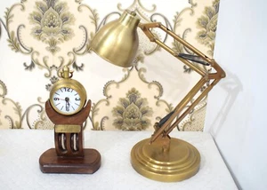 Vintage Brass Lamp and Wooden Clock Set – Elegant Home Decor Duo - Picture 1 of 12