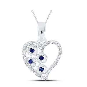 COLGANTE CORAZÓN DIAMANTE ZAFIRO AZUL REDONDO ORO BLANCO 10K 1/8 CTTW - Imagen 1 de 1