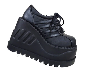 Demonia Black 4.75" Platform 90s Y2K Club Rave Cyber Goth Sneakers Women's Sz 6 - Picture 1 of 10