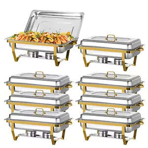 Gold 8 Pack 9Qt Chafing Dish Buffet Set Stainless Steel Chafer for Catering - Picture 1 of 5