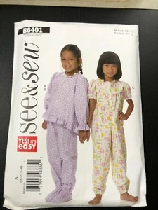 Top da bambina modello Butterick B6401 VEDI E CUCI ~ pantaloni a piedi ~ pigiama tuta taglia 1-4 - Foto 1 di 2