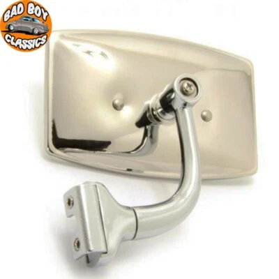 Stainless Rectangular Clip On 1/4 Light Overtaking Mirror Curved Arm CLASSIC CAR - Image 1 of 2