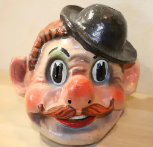 Alte Maske Faschingskopf Pappmaché, Clown, Mann mit Hut, Antik - Bild 1 von 8