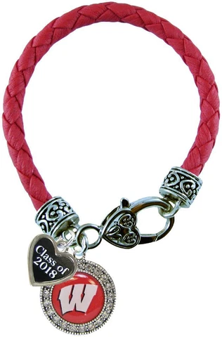 Custom Wisconsin Badgers Red Leather Bracelet Class of 2017-2025 Graduation Alum Cover