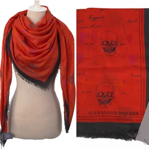 NEW $645 ALEXANDER MCQUEEN Red Petal SKULL Print Modal Wool Shawl SCARF - Picture 1 of 12