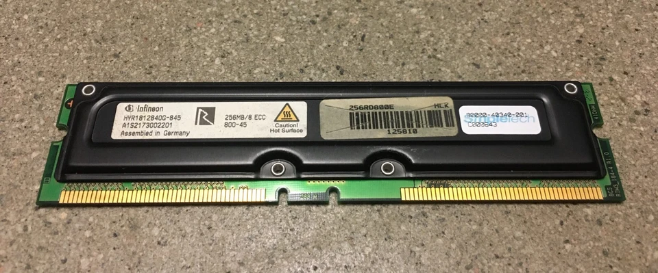 256MB Infineon Rambus RDRAM PC800-45 HYR1812840G-845 ECC Memory 402836-872 V3.3 - Image 1 of 1