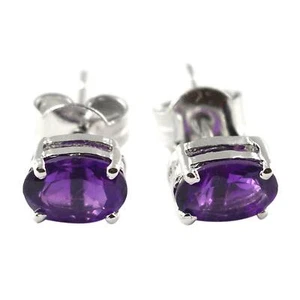 2ct Stud Earrings Natural Oval Cut Amethyst Solitaire 14k Solid White Gold - Picture 1 of 11