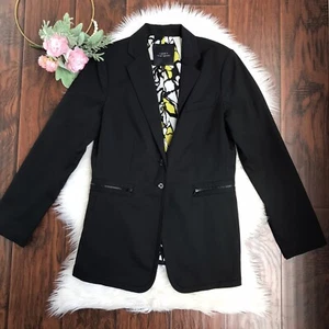 Robert Rodriguez Gr. 10 schwarz Langarm Seide Blumenfutter Karriere Blazer Jacke - Bild 1 von 4