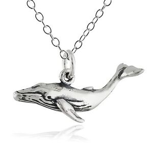 Whale Charm Necklace  925 Sterling Silver 3D Blue Humpback Grey Whales Ocean NEW