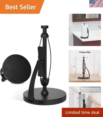 Soporte de toallas de papel moderno con brazo de resorte - Base antideslizante con peso y acabado negro Foto 1 de 4