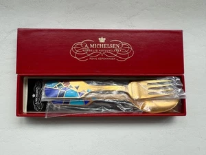 NEW IN BOX A MICHELSEN 1990 XMAS SPOON & FORK ANTIKKRAM STERLING SILVER DENMARK - Picture 1 of 12