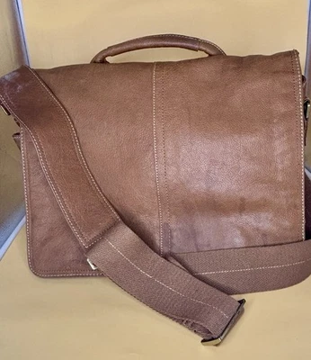 Bandolera bandolera de cuero marrón suave vintage para computadora portátil Foto 1 de 4