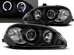 faros para HONDA CIVIC 1999 2000 2001 ojos de ángel 2D 3D 4D negro LHD - Picture 1 of 1