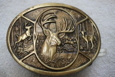 Fivela de cinto Montana Silversmiths Buck Doe Fawn Deer latão - Imagem 1 de 2