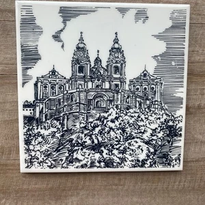 Vintage Melk Abbey Benedictine Austria Collector Ceramic Tile Trivet 6 x 6  - Picture 1 of 7