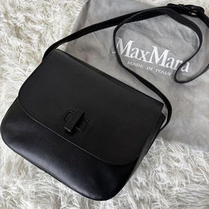 Max Mara Leather Turn Lock Camera Bag Shoulder Bag Black With Storage Bag - Picture 1 of 12