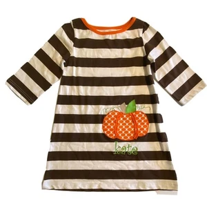 Kelly’s Kids “Kate” Monogramed Brown Stripe Pumpkin Tunic Girls Size 5/6 - Picture 1 of 5