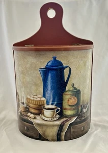 Vintage Holz Einkaufssack Halter Kaffeetasse Kanne Bild Bauernhaus - Bild 1 von 9