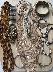 Boho Costume Jewelry Lot Earth Tones Wood Necklaces Earrings Bracelets Hoops - Picture 1 of 9