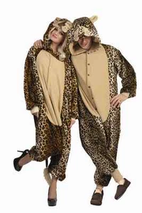LUX LEOPARD ADULT MENS COSTUME CAT CHEETAH JUNGLE ZOO ANIMAL JUMPSUIT PAJAMAS - Picture 1 of 2