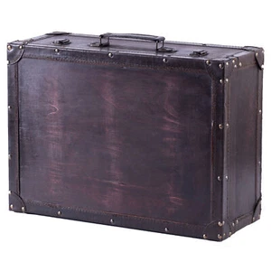 New Vintiquewise Vintage Style Brown Wooden Suitcase with Leather Trim, QI003235 - Picture 1 of 7