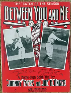 BASEBALL SHEET MUSIC BETWEEN YOU AND ME TINKER AND EVERS CUBS 1908 - Picture 1 of 2