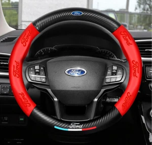 15" PU Leather+Carbon fiber Steering Wheel Cover For Ford Maverick Mondeo S-Max - Picture 1 of 13