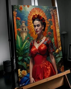 Frida Kahlo Athletic Painting w/COA Jacob Hitt - Framed Canvas 40X30cm - Picture 1 of 2