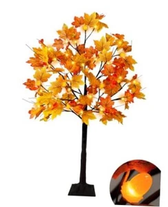 48LED Lighted Fall Maple Tree Artificial Fall Tree 4FT Orange Yellow and Red - Picture 1 of 8